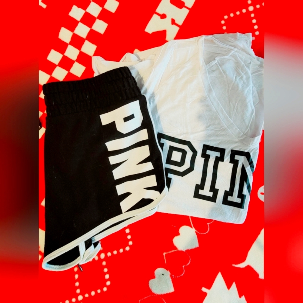 ‼️SOLD MERC‼️🆚️PINK 2PC SHORT N TEE OUTFIT size SM ☆firm☆